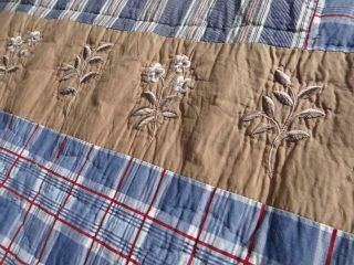 GORGEOUS COUNTRY FARMHOUSE DENIM & BLUES VINTAGE WILDFLOWER EMBROIDERY QUILT 5
