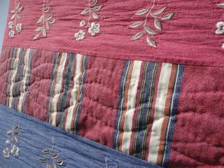 GORGEOUS COUNTRY FARMHOUSE DENIM & BLUES VINTAGE WILDFLOWER EMBROIDERY QUILT 6
