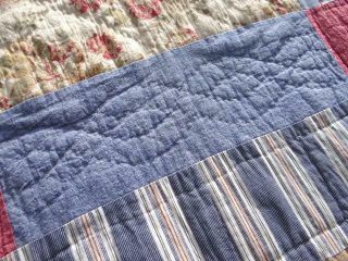 GORGEOUS COUNTRY FARMHOUSE DENIM & BLUES VINTAGE WILDFLOWER EMBROIDERY QUILT 7