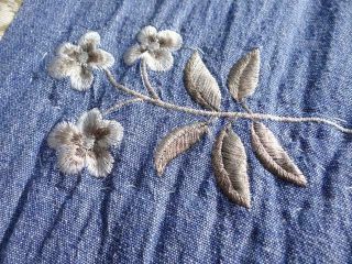 GORGEOUS COUNTRY FARMHOUSE DENIM & BLUES VINTAGE WILDFLOWER EMBROIDERY QUILT 8