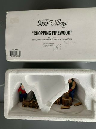 The Snow Village Accessories - " Chopping Firewood,  Set Of 2 "