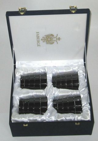 Faberge Metropolitan Black Set Of 4 Cut Crystal Glasses Tumblers In Case - Rare