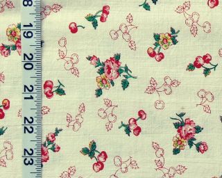 Cherry Apple Floral Full Feedsack Feed Sack Pink Red Green Vintage Cotton