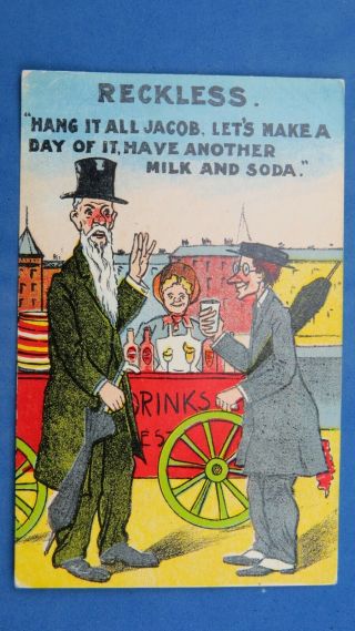 Vintage Comic Postcard 1900s Jacob Milk Soda Ice Cream Drinks Cart Jewish Humour