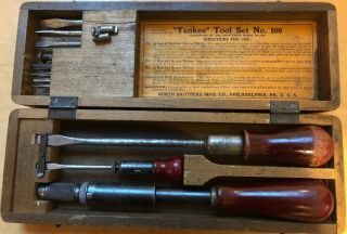 Antique Yankee Tool Set No.  100 - Screwdriver Hand Tools In Wood Box