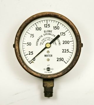 Vintage Globe Automatic Sprinkler Co.  Brass Water Pressure Gauge Usg Fyr - Fyter
