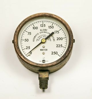 Vintage Globe Automatic Sprinkler Co.  Brass Water Pressure Gauge USG FYR - FYTER 5