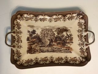 Vintage Serving Tray With Peacock And Country Scene