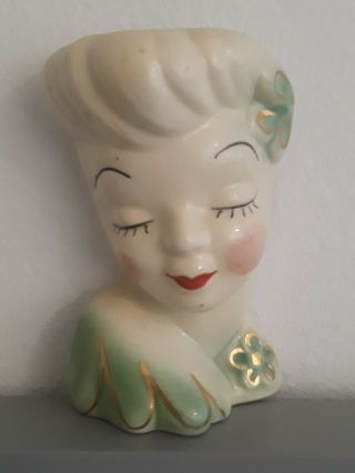 Vintage Glamour Girl Head Vase Wall Pocket Usa Ceramic Lady Planter Art Deco Mid
