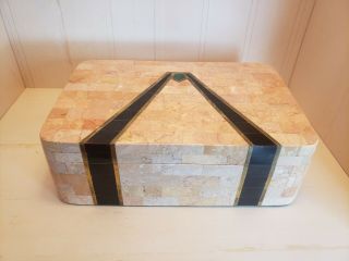 Tessellated Peach Marble Box W/ Onyx Malachite Brass Inlay Poss.  Maitland - Smith