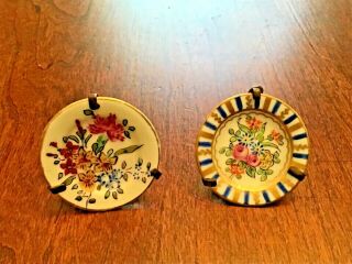 2 Limoges Miniature Hand Painted Floral Plates W/stands