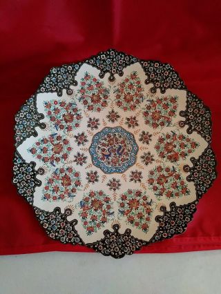 Rare Vintage Enamel Copper Wall Plate Hand Painted Floral Theme
