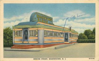1959 Hightstown Jersey Route 33 Mercer Street Diner Linen Postcard
