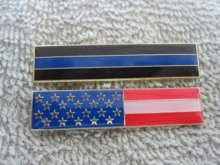 Thin Blue Line & American Flag Enamel Citation Bar Pin Two Pc Tbl Badge Set