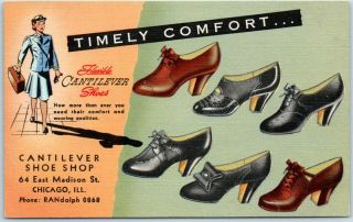 1940s Cantilever Shoes Advertising Postcard Timely Comfort… Chicago Linen