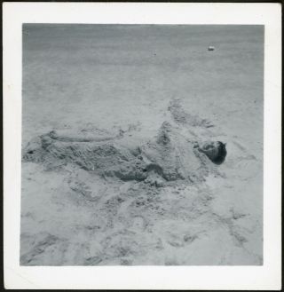 Boy Buried In The Sand At The Beach - Provocative Sculpture Vintage Photo