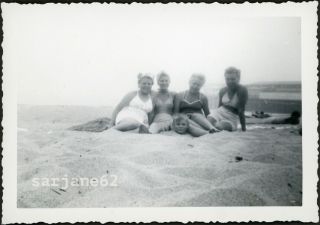 Disembodied Head Of Boy Buried In Sand W/ Women In Swimsuits Vintage Photo