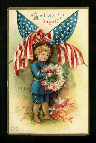 Patriotic Americana Vintage Postcard Decoration Day Artist Signed Clapsaddle