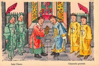 Vintage Hand Colored China Postcard " Chinese Greeting "