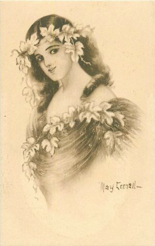 Mary Connell A/s Woman Adorned W/garlands Leaves 1910 P/c