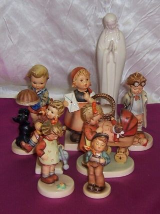 Hummel Germany 7 Figurines Begging His Share & 6 Others Plus A Goebel Madonna