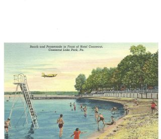 Postcard Beach & Promenade In Front Of Hotel Conneaut,  Conneaut Lake Park,  Pa