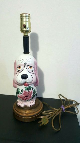 Ceramic Handpainted Dog Lamp Rare Vintage