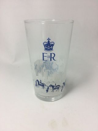 Vintage Drinking Glass Coronation 2 June 1953 Hm Queen Elizabeth Ii Blue White