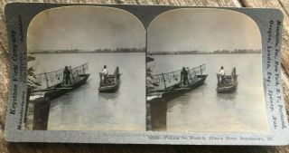 Illinois Centennial Stereoview Fishing For Mussels Illinois River Beardstown Il