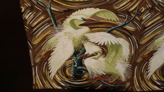Vintage Barkcloth Egret Birds Art Deco Mid Century Tropical 21x 46 Piece