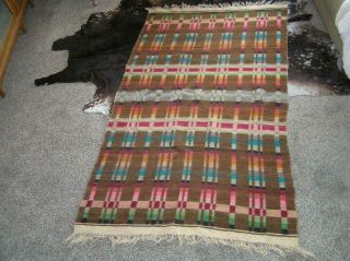 Vintage Aztec Saltillo 100 Wool Handwoven Blanket Geometric Beacon 49 " X 87 "
