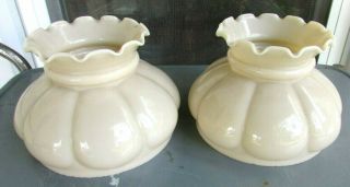 2 Vtg Custard Glass Hurrican Oil Student Lamp Shade Matched Pair 6 7/8 " Fitter