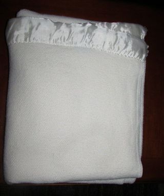 Vtg Fieldcrest White Acrylic Thermal Woven Blanket Binding Full Or Queen 79x89
