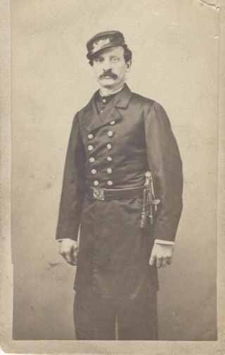 Civil War Cdv Naval Officer In Full Uniform W/sword&george Washington Stamp