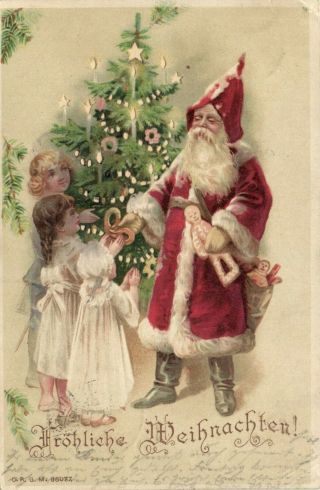 Pc Hold To Light,  Christmas,  Santa Claus & Children,  Vintage Postcard (b17034)