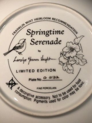 Collector’s Plate Birds Franklin Springtime Serenade Larolyn Shores Wright 4