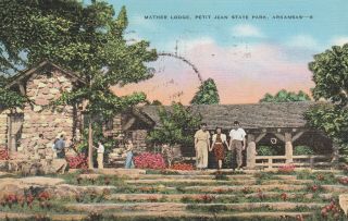 Postcard Mather Lodge Petit Jean State Park Arkansas Conway County Posted 1945