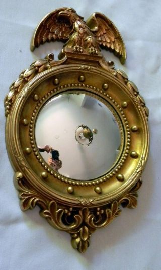 Vintage Syroco Eagle Convex Porthole Mirror Wall Hanging Gold Federal Eagle