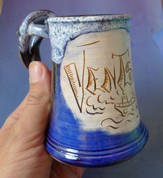 Vtg Souvenir Pottery Latvia Ceramic Ventspils Mug Cup Sea Ship Pattern Signed