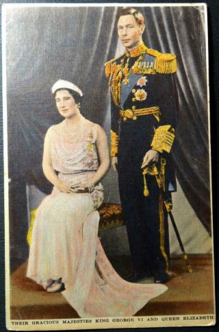 Postcard Their Gracious Majesties King George Vi & Queen Elizabeth Tinted Image
