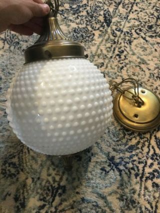 Vintage White Hobnail Milk Glass Hanging Swag Lamp Light Ceiling Fixture