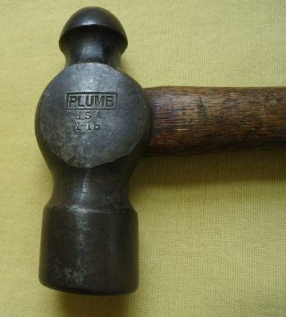 Plumb Ball Peen Hammer 1 Lb.  Rectangular Logo With Usa Early 1900 