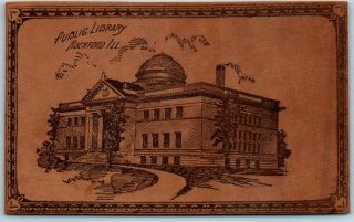 Rockford Illinois Leather Postcard Public Library Building Front View C1900s