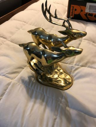 Vintage Solid Brass Running Doe & Stag Buck Deer Metal Figurine Figure Decor