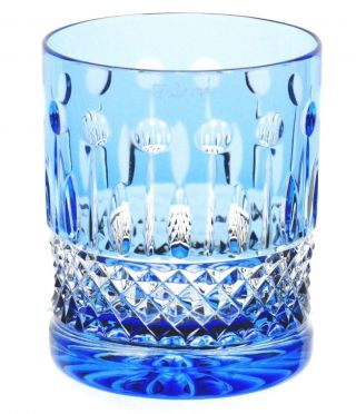 Faberge Xenia Azure Lt Blue Cut To Clear Crystal Rocks Dof Whiskey Glass Signed