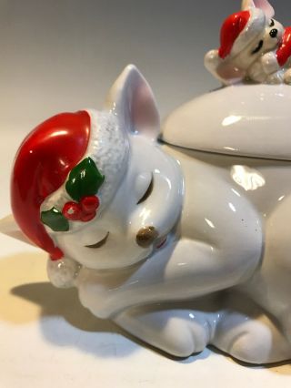 Fitz And Floyd Christmas Cat And Mouse Lidded Box Santa Hat Suit 1979 6