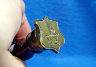 Antique 19th Century Brass & Wood Nobility Wings Shield Wax Seal Stamp