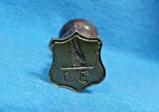 Antique 19th Century Brass & Wood Nobility Wings Shield Wax Seal Stamp 2