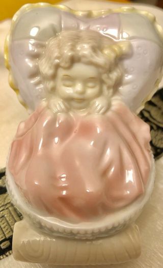 Rare - Vintage Porcelain Baby Girl In Bassinet Miniature - Midwestern Home 3.  25”
