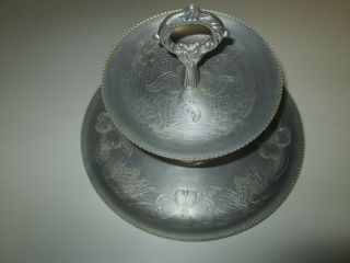 Vintage Hammered Aluminum 2 Tiered Tier Round Serving Tray